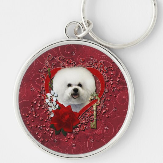 Valentijnse - Sleutel tot mijn hart - Bichon Fris Sleutelhanger (Voorkant)
