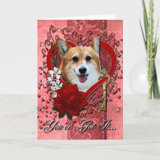 Valentijnse - Sleutel tot mijn hart - Corgi - Owen Feestdagen Kaart (Voorkant)