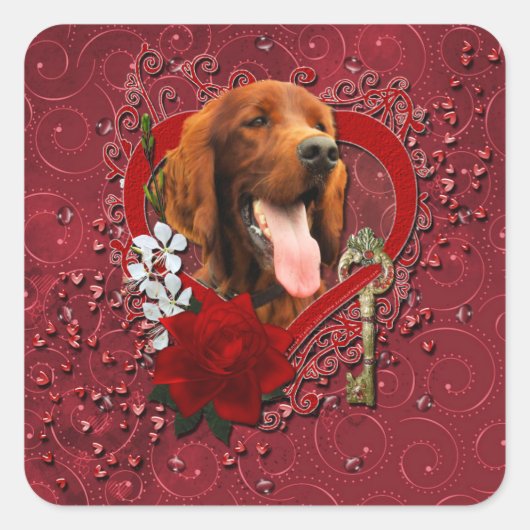Valentijnse - Sleutel tot mijn hart - Irish Sette Vierkante Sticker (Voorkant)
