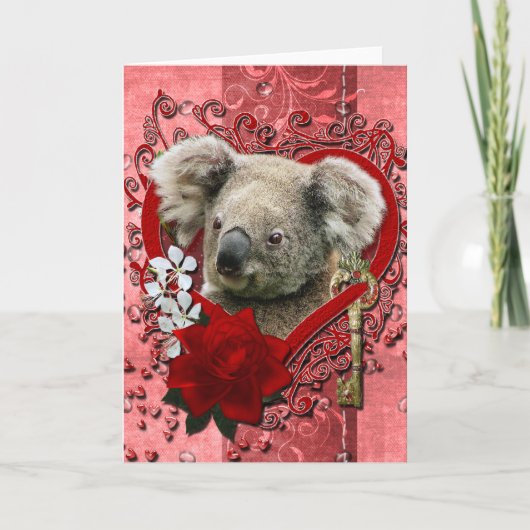 Valentijnse  - Sleutel tot mijn hart - Koala Beer Feestdagen Kaart (Voorkant)
