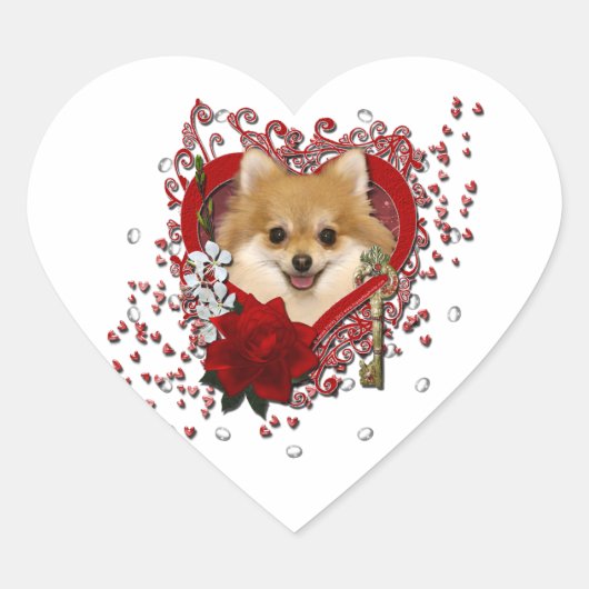 Valentijnse  - Sleutel tot mijn hart - Pomeranian Sticker (Voorkant)