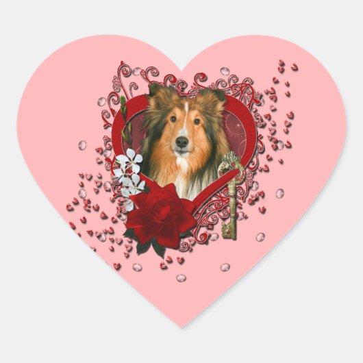 Valentijnse  - Sleutel tot Mijn Hart - Sheltie Hart Sticker (Voorkant)