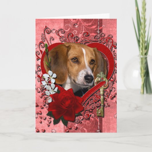 Valentijnse  - Sleutel voor Mijn hart - Beagle Feestdagen Kaart (Voorkant)