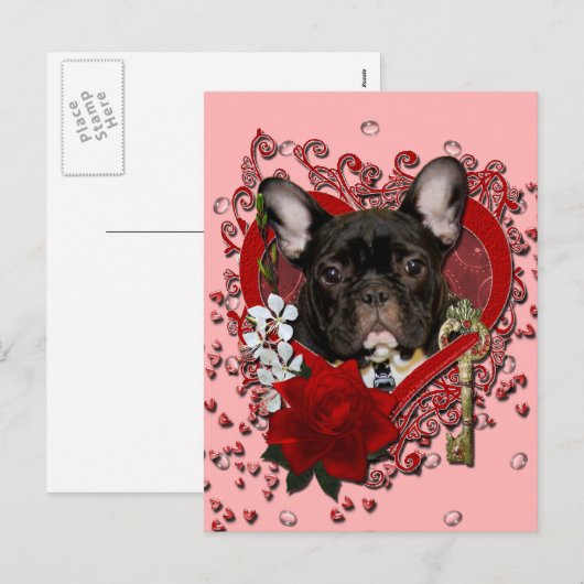 Valentijnse  - Sleutel voor Mijn hart - Franse Bul Feestdagenkaart (Voorkant / Achterkant)