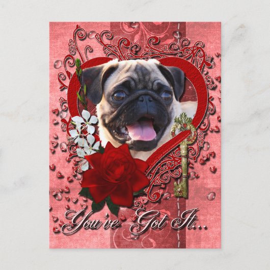 Valentijnse  - Sleutel voor Mijn hart - Pug Feestdagenkaart (Voorkant)