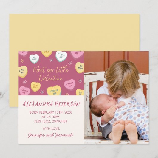 Valentijnse snoepjes Geboortekaartje Kleurrijk Har Aankondiging (Voorkant / Achterkant)