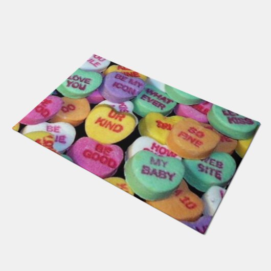 Valentijnse snoepjes harten deurmat (Schuin)