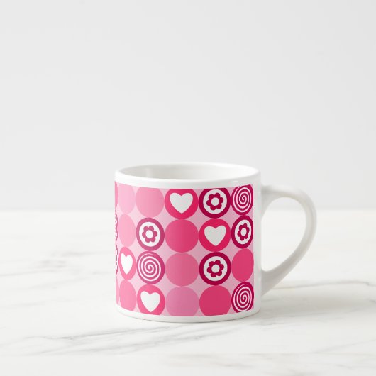 Valentijnse Stippen Schattige Roze Hart en Bloem P Espresso Kop (Rechts)