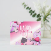 Valentijnse strips met roze en witte hartballonnen briefkaart (Staand voorkant)