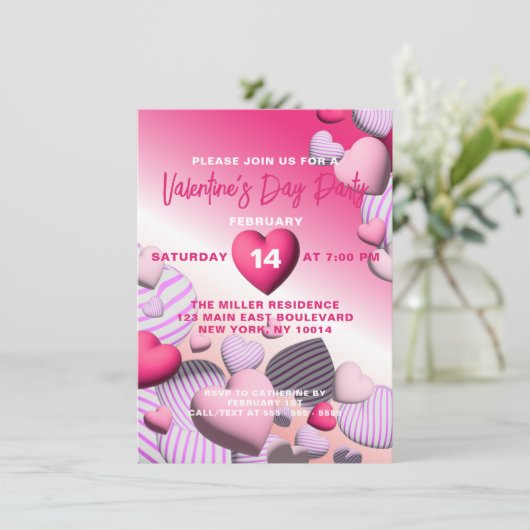 Valentijnse strips met roze en witte hartballonnen kaart (Staand voorkant)
