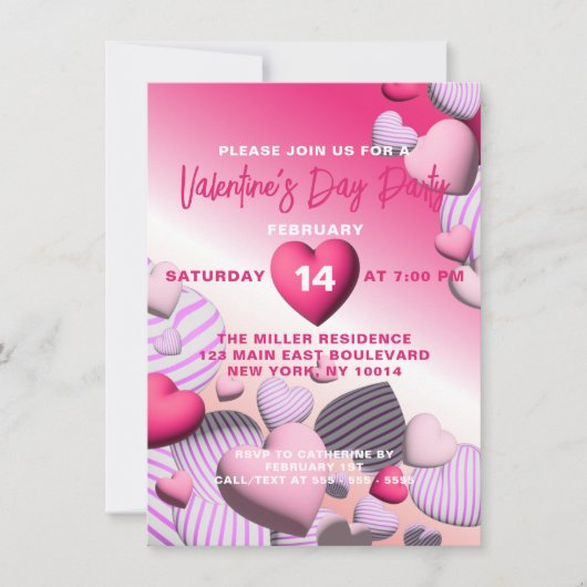 Valentijnse strips met roze en witte hartballonnen kaart (Voorkant)