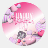 Valentijnse strips met roze en witte hartballonnen ronde sticker (Voorkant)