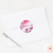Valentijnse strips met roze en witte hartballonnen ronde sticker (Envelop)