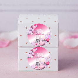 Valentijnse strips met roze en witte hartballonnen ronde sticker