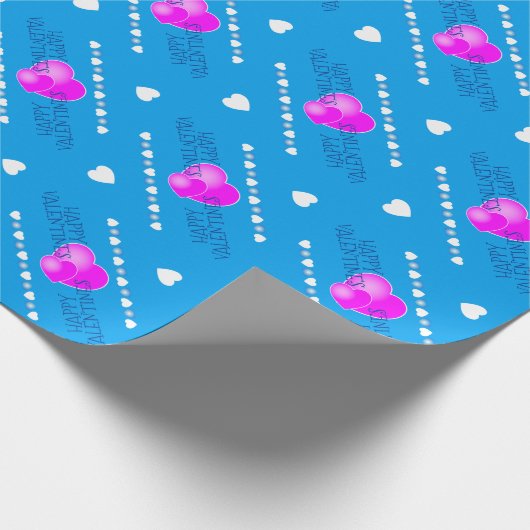 Valentijnse stutten Roze en witte harten op BLUE Cadeaupapier (Hoek)
