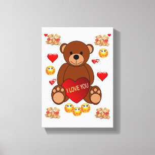 Valentijnse Teddy Bear van het schilderachtige sch Canvas Afdruk
