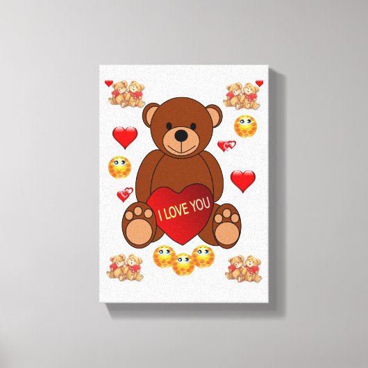 Valentijnse Teddy Bear van het schilderachtige sch Canvas Afdruk (Voorkant)