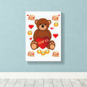 Valentijnse Teddy Bear van het schilderachtige sch Canvas Afdruk (Insitu (Houten vloer))