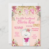 Valentijnse teddybeer 1e verjaardagsuitnodiging. kaart (Voorkant)