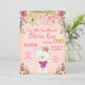 Valentijnse teddybeer 1e verjaardagsuitnodiging. kaart (Staand voorkant)