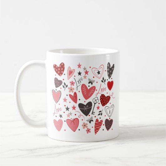 Valentijnse thema rode harten koffiemok (Links)