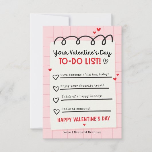 Valentijnse to-do lijst Kinder klaslokaal Valentij Kaart (Voorkant)