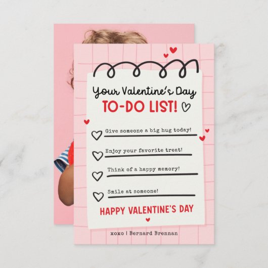 Valentijnse to-do lijst Kinder klaslokaal Valentij Kaart (Voorkant / Achterkant)
