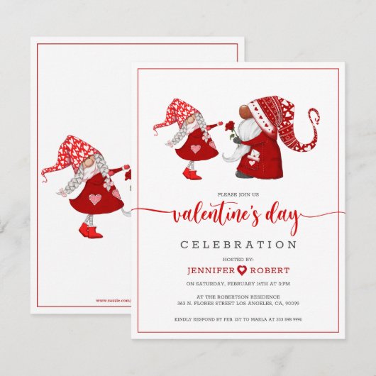 Valentijnse typografie en gnomen bedankkaart (Voorkant / Achterkant)