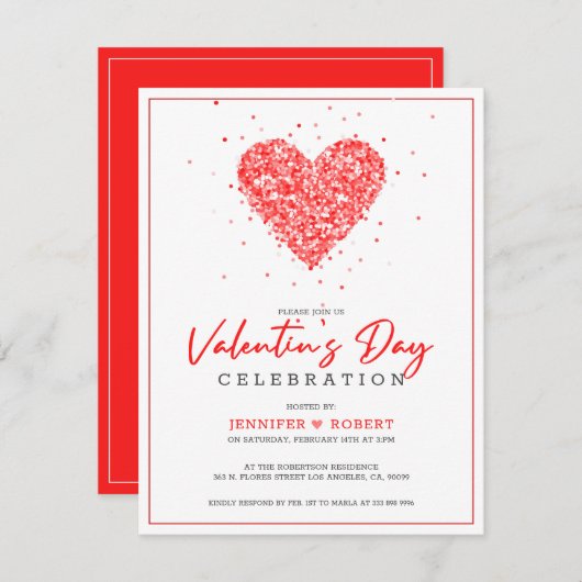 Valentijnse typografie en hartviering uitnodigen bedankkaart (Voorkant / Achterkant)