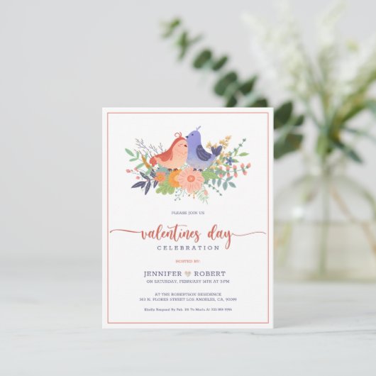 Valentijnse typografie en liefdevolle vogels nodig bedankkaart (Staand voorkant)