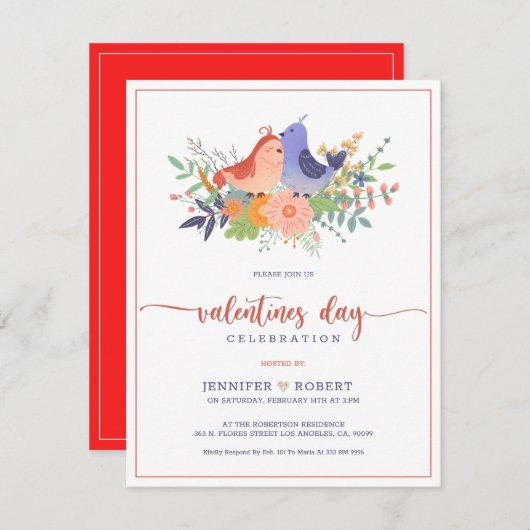 Valentijnse typografie en liefdevolle vogels nodig bedankkaart (Voorkant / Achterkant)