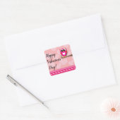 Valentijnse  Uil & Hearts Roze Rood Modern Favor Vierkante Sticker (Envelop)