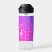 Valentijnse Unicorn Paars Roze Glitter Monogram Waterfles (Achterkant)
