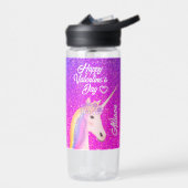 Valentijnse Unicorn Paars Roze Glitter Monogram Waterfles (Links)