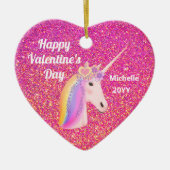 Valentijnse  Unicorn Roze Glitter Persoonlijk Keramisch Ornament (Voorkant)