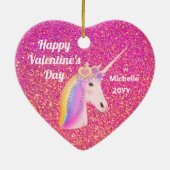Valentijnse  Unicorn Roze Glitter Persoonlijk Keramisch Ornament (Achterkant)