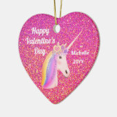 Valentijnse  Unicorn Roze Glitter Persoonlijk Keramisch Ornament (Links)