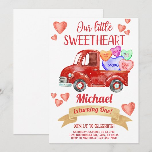 Valentijnse Valentijn jongen verjaardagsuitnodigin Kaart (Voorkant / Achterkant)