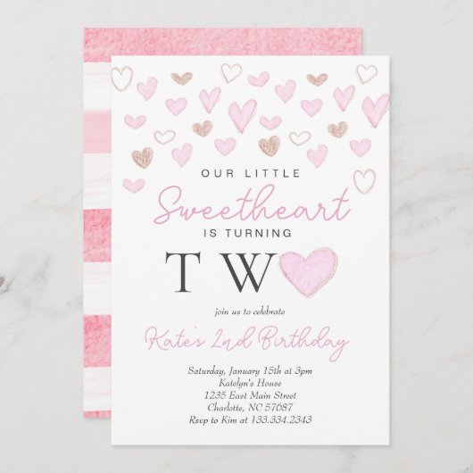 Valentijnse verjaardagsuitnodiging kaart (Voorkant / Achterkant)