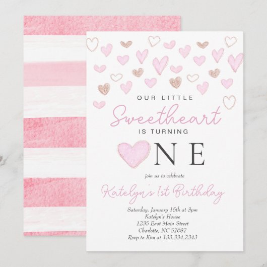 Valentijnse verjaardagsuitnodiging kaart (Voorkant / Achterkant)