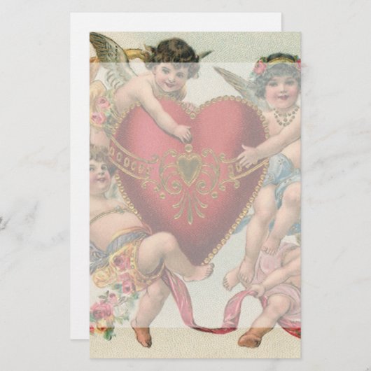  Valentijnse , Victoriaans engelen Cherubs hart Briefpapier (Voorkant / Achterkant)