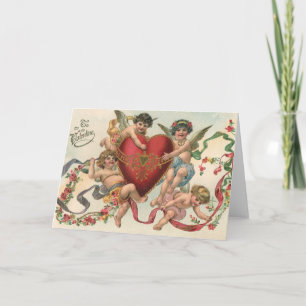  Valentijnse , Victoriaans engelen Cherubs hart Feestdagen Kaart