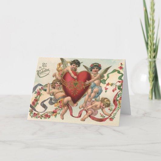  Valentijnse , Victoriaans engelen Cherubs hart Feestdagen Kaart (Voorkant)