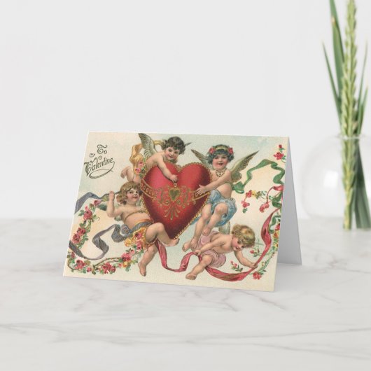  Valentijnse , Victoriaans engelen Cherubs hart Feestdagen Kaart (Voorkant)