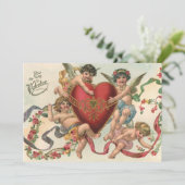 Valentijnse , Victoriaans engelen Cherubs hart Feestdagenkaart (Staand voorkant)