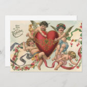 Valentijnse , Victoriaans engelen Cherubs hart Feestdagenkaart (Voorkant / Achterkant)