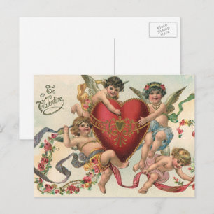  Valentijnse , Victoriaans engelen Cherubs hart Feestdagenkaart