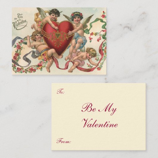  Valentijnse , Victoriaans engelen Cherubs hart Notitiekaartje (Voorkant / Achterkant)