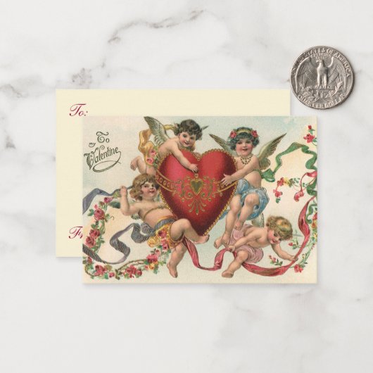  Valentijnse , Victoriaans engelen Cherubs hart Notitiekaartje (Voorkant / Achterkant in situ)
