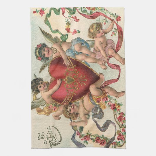  Valentijnse , Victoriaans engelen Cherubs hart Theedoek (Verticaal)